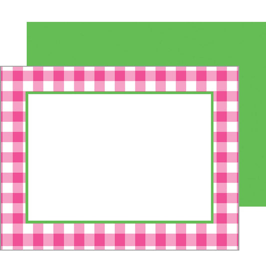 Hot Pink Gingham Check Flat Notecards