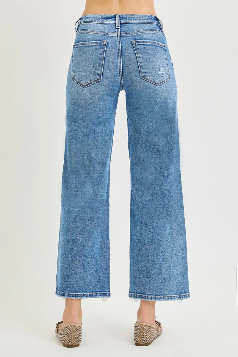 RISEN MID RISE WIDE CROP W/ SLIT JEANS