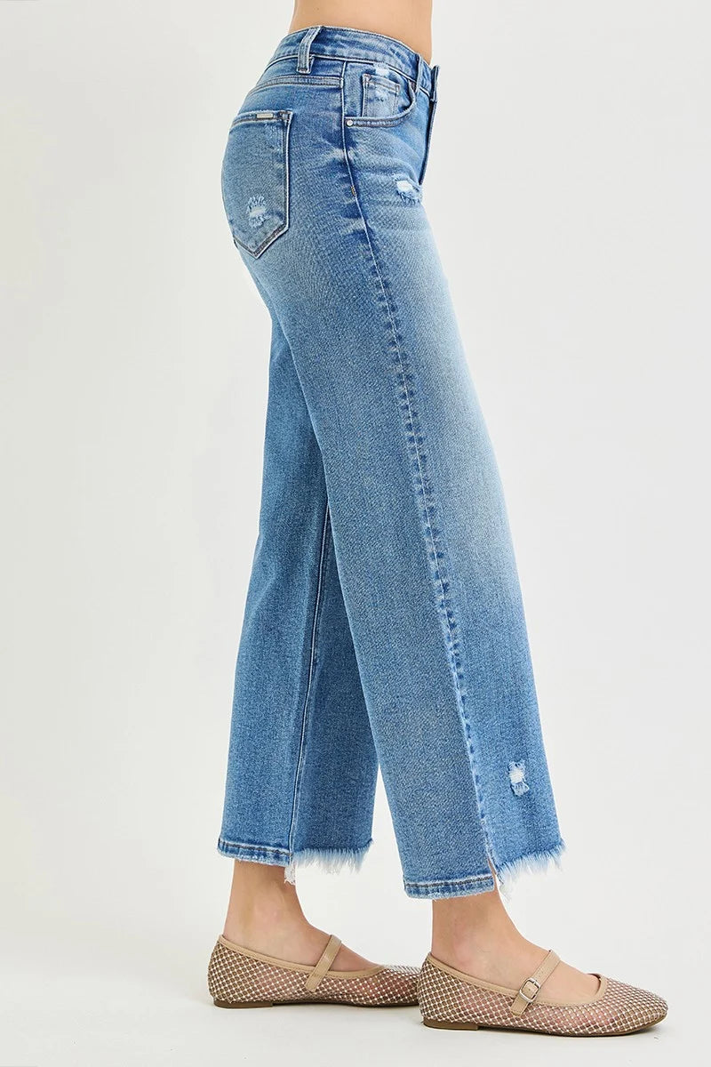 RISEN MID RISE WIDE CROP W/ SLIT JEANS