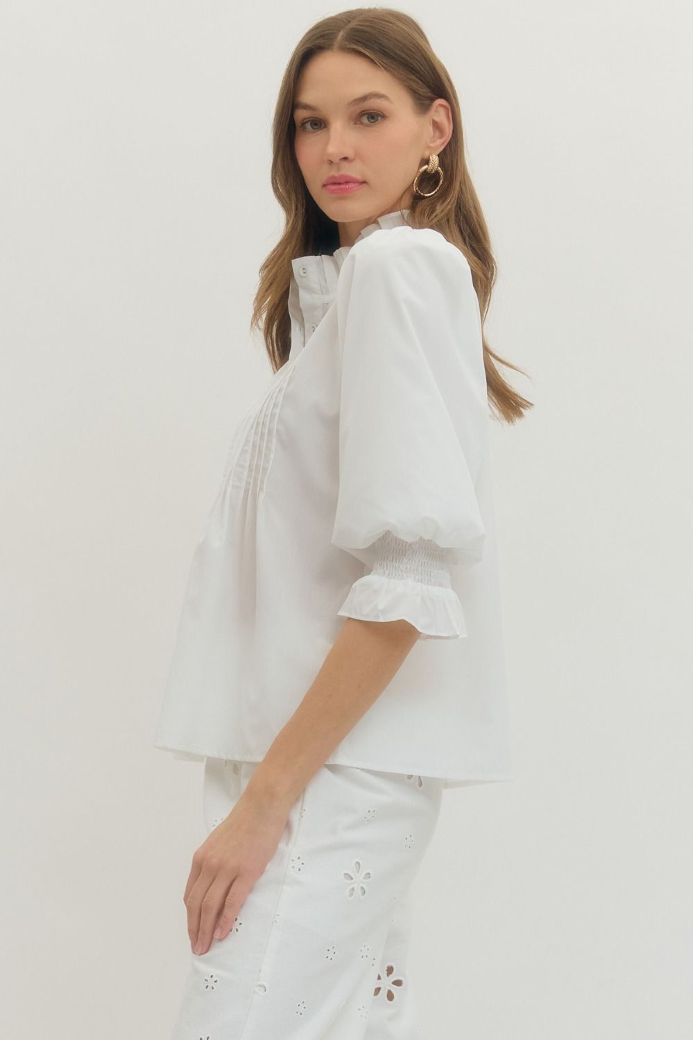 Eloise Pintuck Top - White