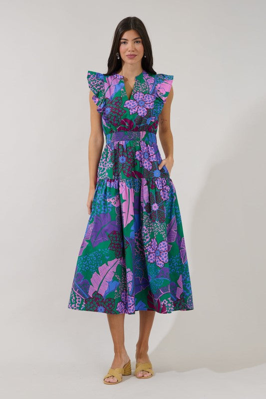 VIENNA RUFFLE MIDI DRESS