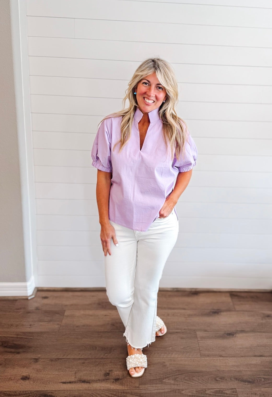Give It a Moment - V Neck Lavender