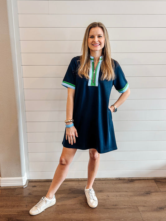 Ivy Mini Dress Navy & Green