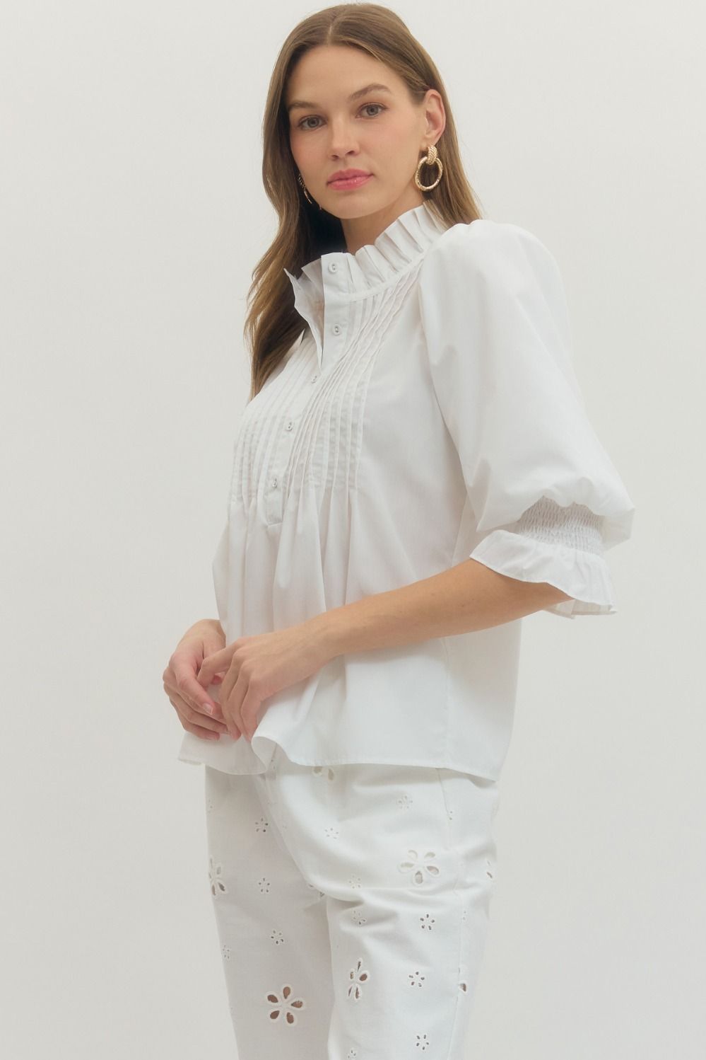 Eloise Pintuck Top - White