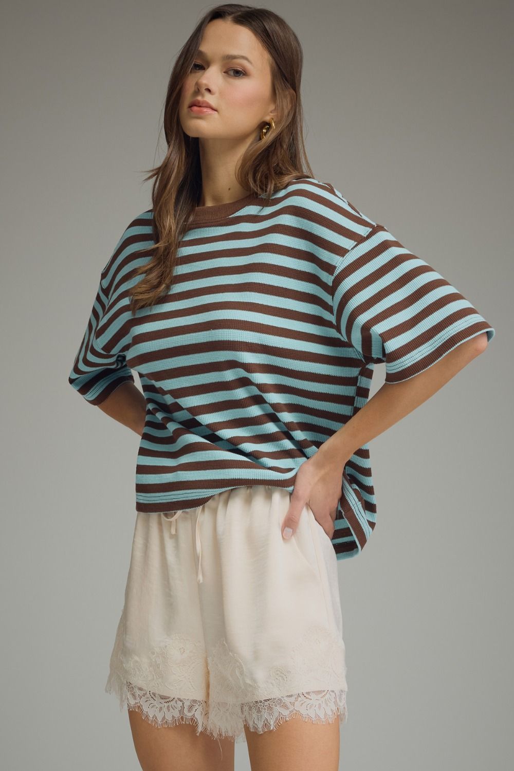 Mocha Sky Ribbed Stripe Top