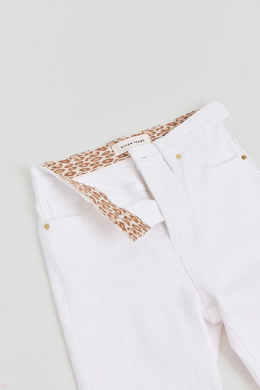 Tummy Control Elastic Band High Rise Crop Straight - White
