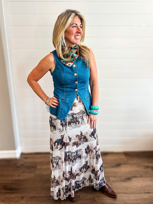 Dear Rodeo Cowboy Print Skirt