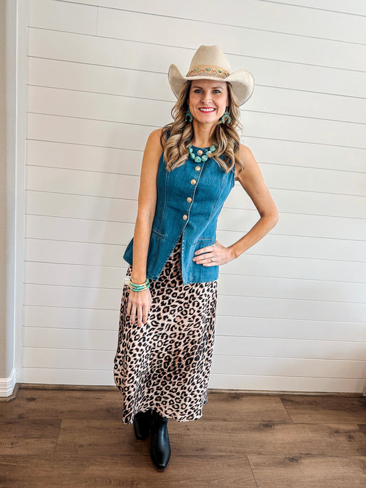 Wild at Heart Leopard Print Midi Skirt