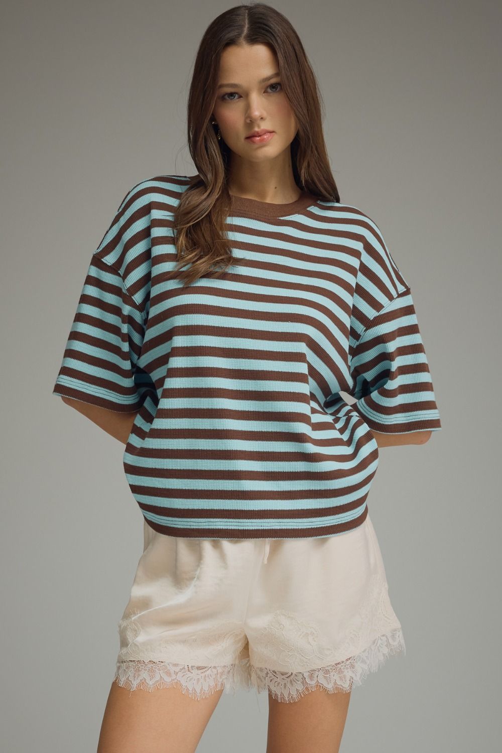 Mocha Sky Ribbed Stripe Top