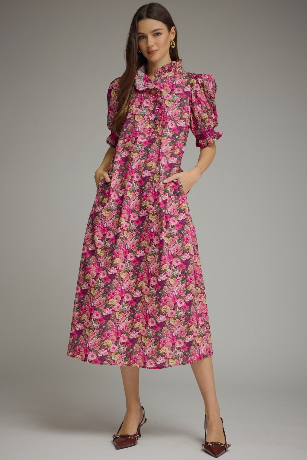 Magenta Floral Midi Dress