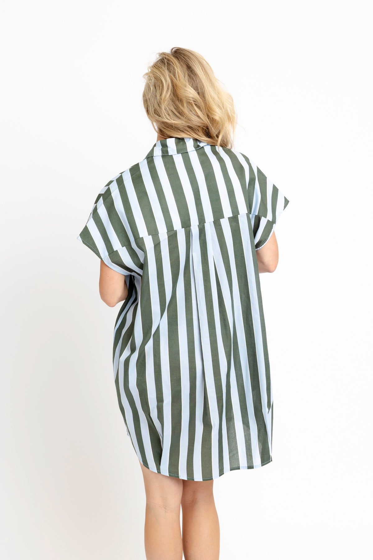 KARLIE - Bold Stripe Vneck Collar Signature Shirt Dress