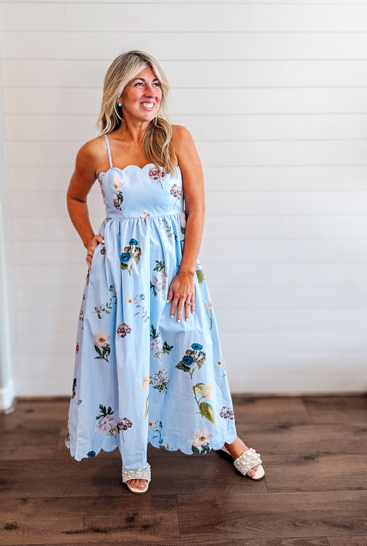 Sweet Scallop Blue Midi Dress
