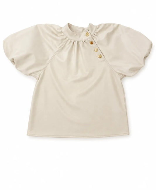 THML Luxe Cream Puff Sleeve Suede Top