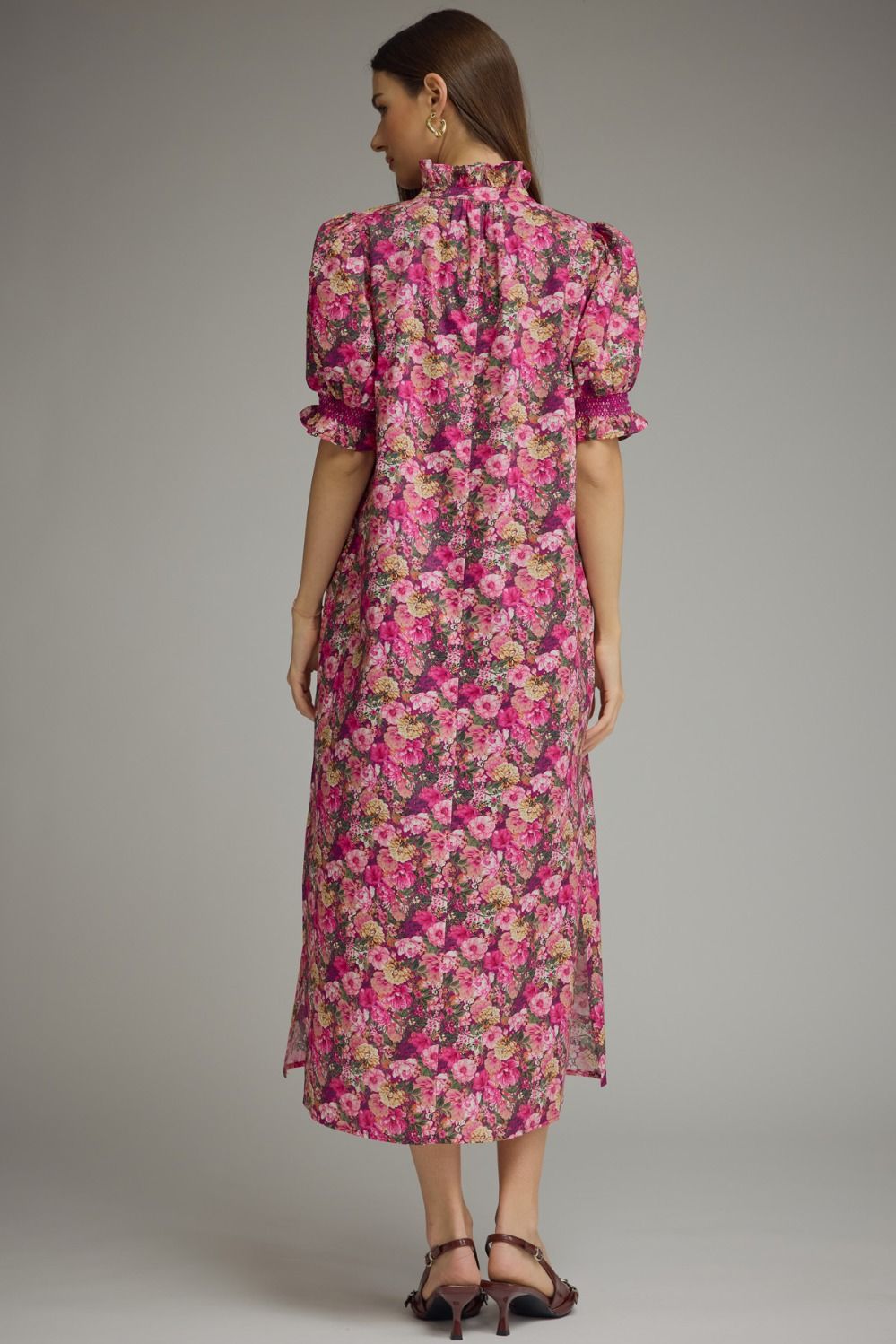 Magenta Floral Midi Dress