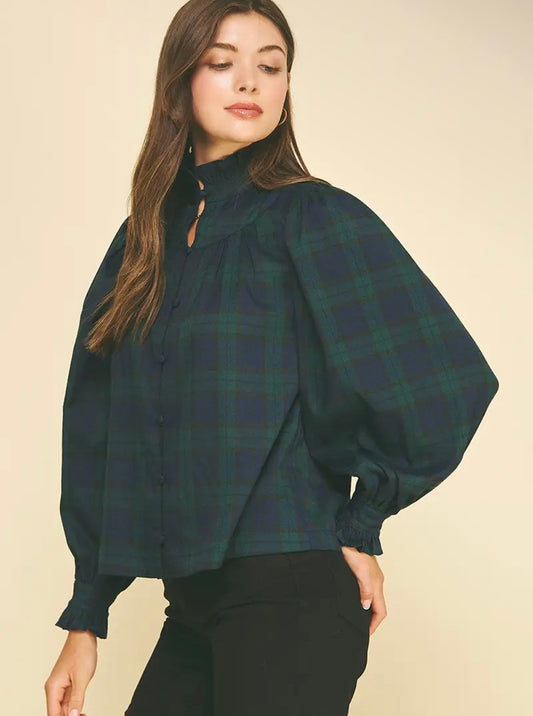Juniper Plaid Ruffle Blouse