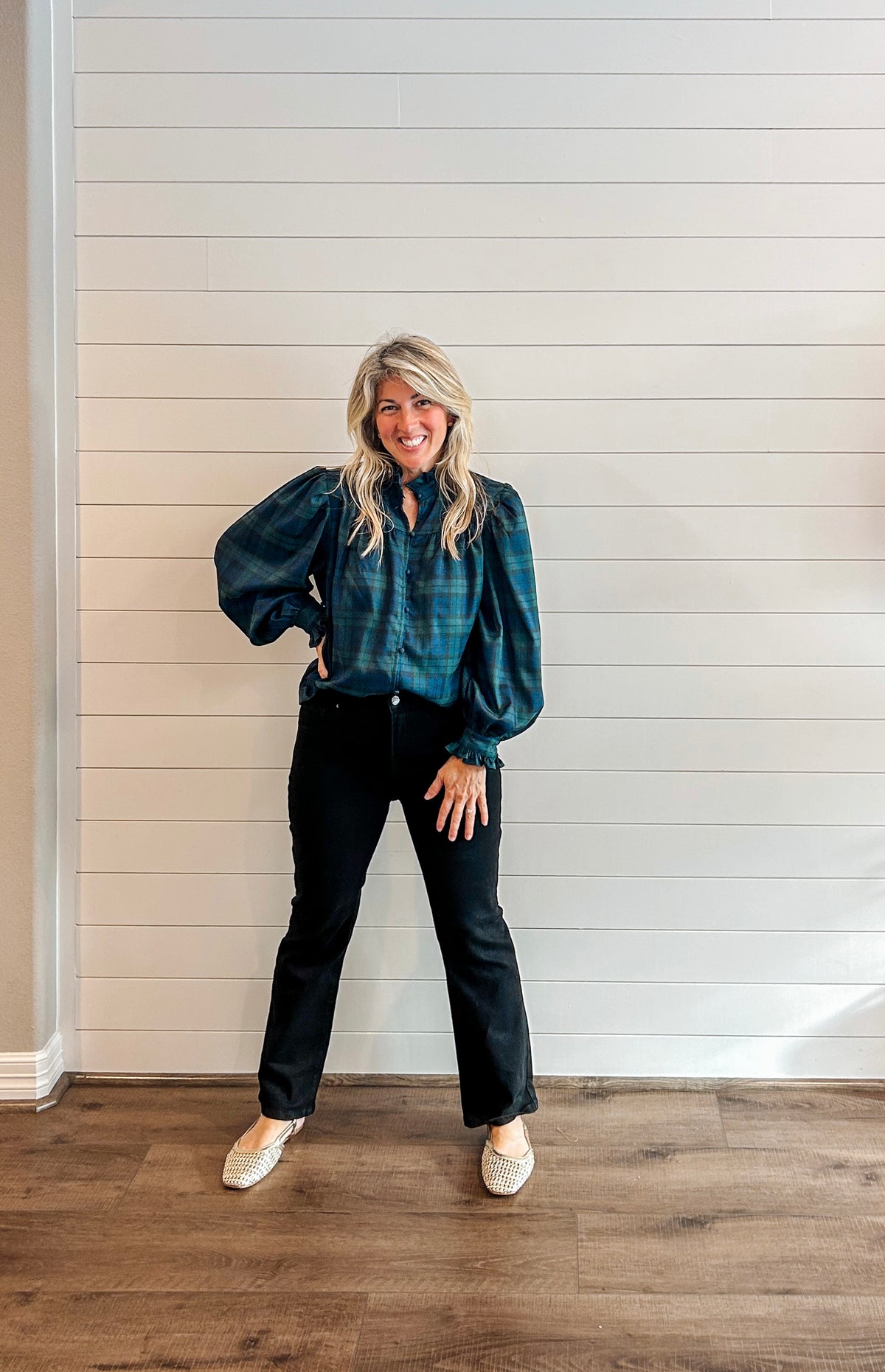 Juniper Plaid Ruffle Blouse