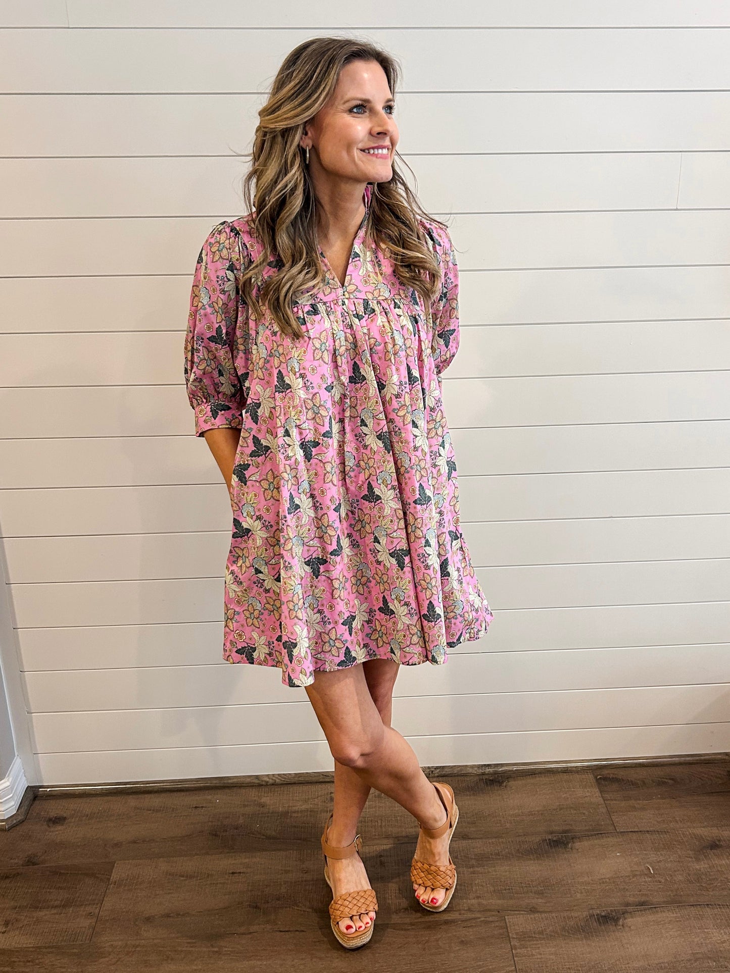 Pink Garden Floral Mini Dress