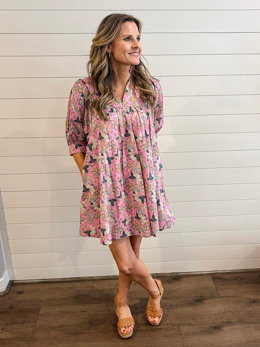 Pink Garden Floral Mini Dress