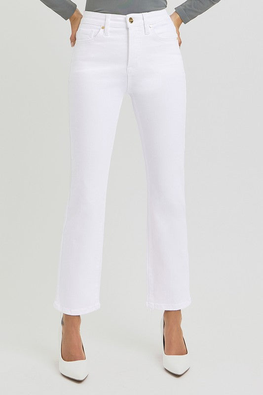 Tummy Control Elastic Band High Rise Crop Straight - White