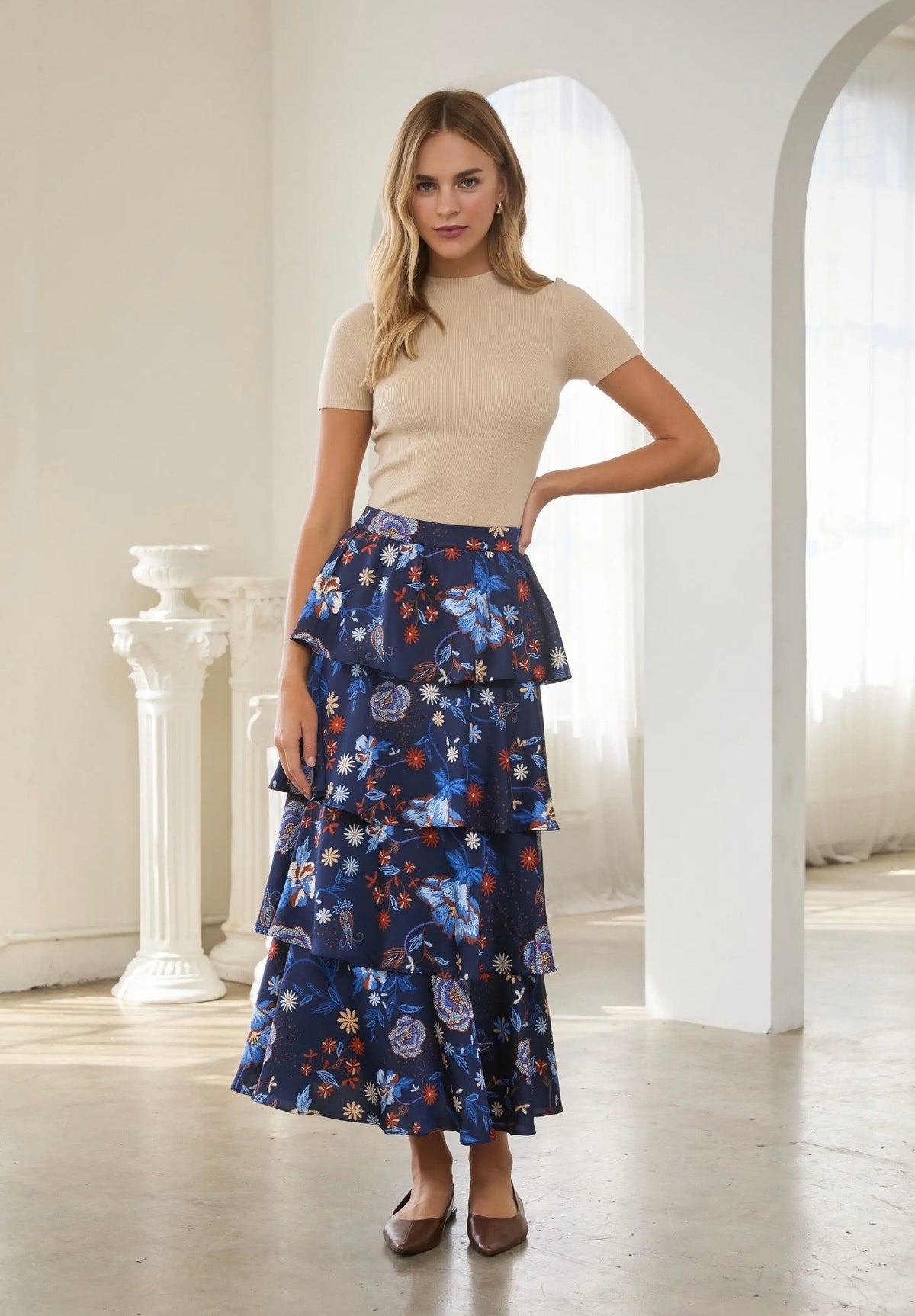 Floral Printed Tiered Maxi Skirt