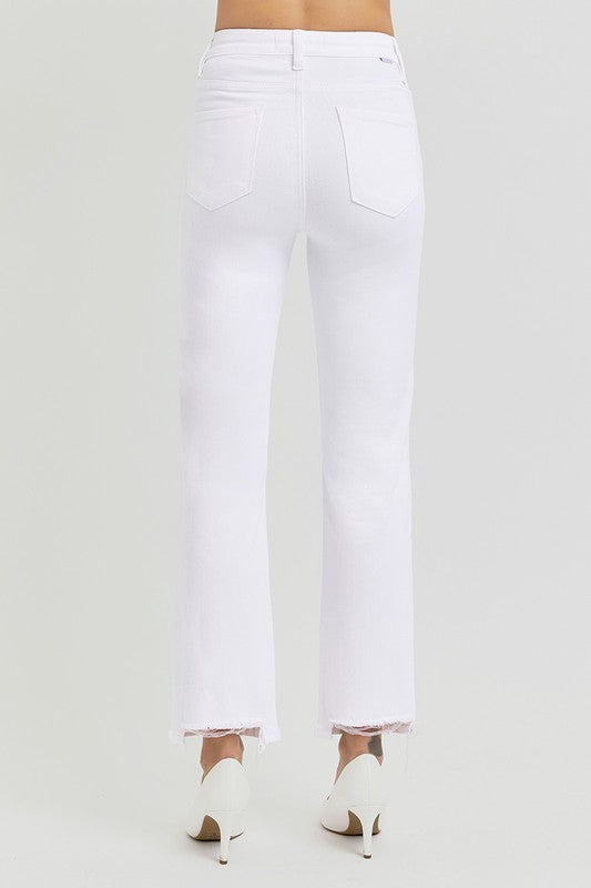 Tummy Control Elastic Band High Rise Crop Straight - White