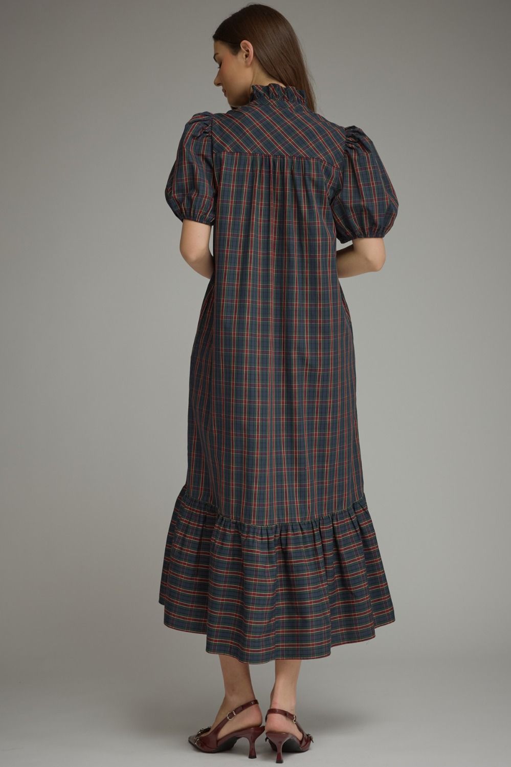 Plaid Midi Dress - Green