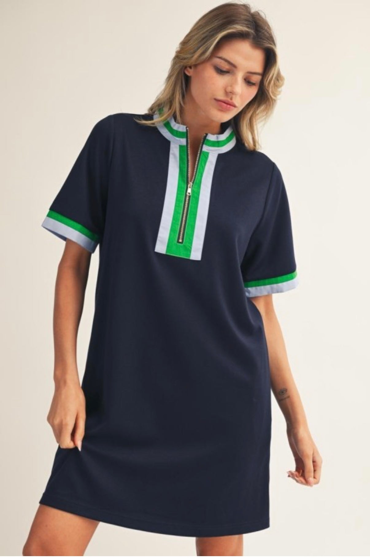 Ivy Mini Dress Navy & Green