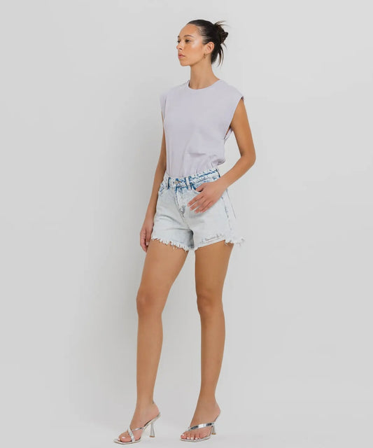 High RIse Miraculous Distressed Light Wash Denim Shorts