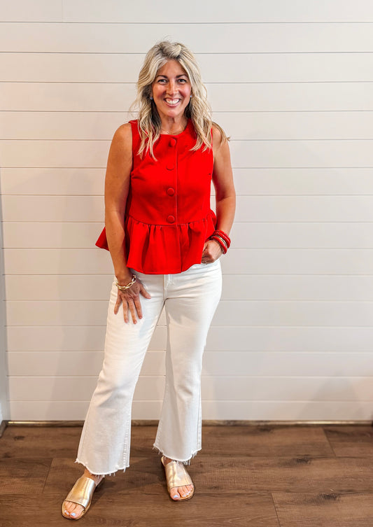 Carolina Peplum Top - Red