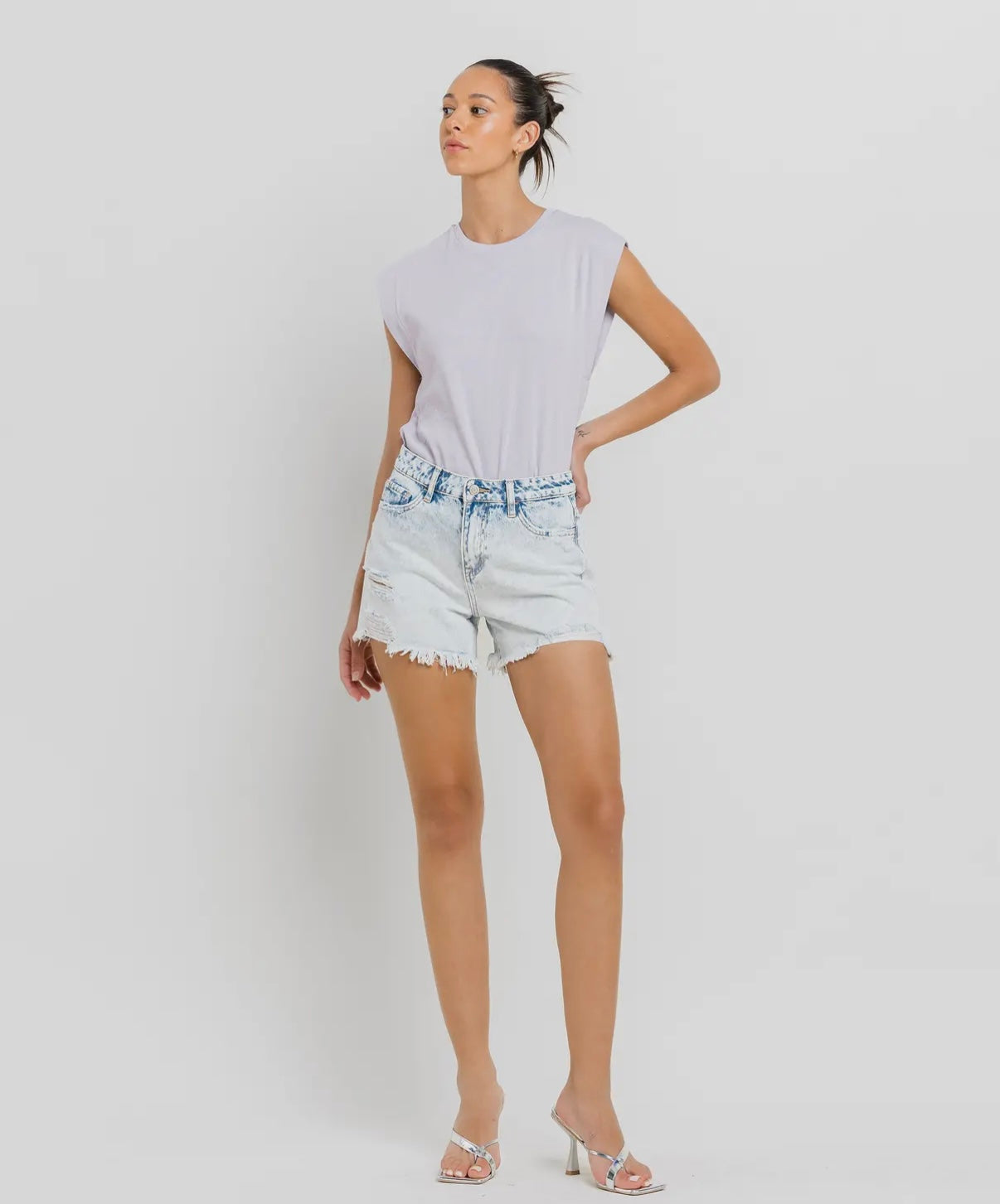 High RIse Miraculous Distressed Light Wash Denim Shorts