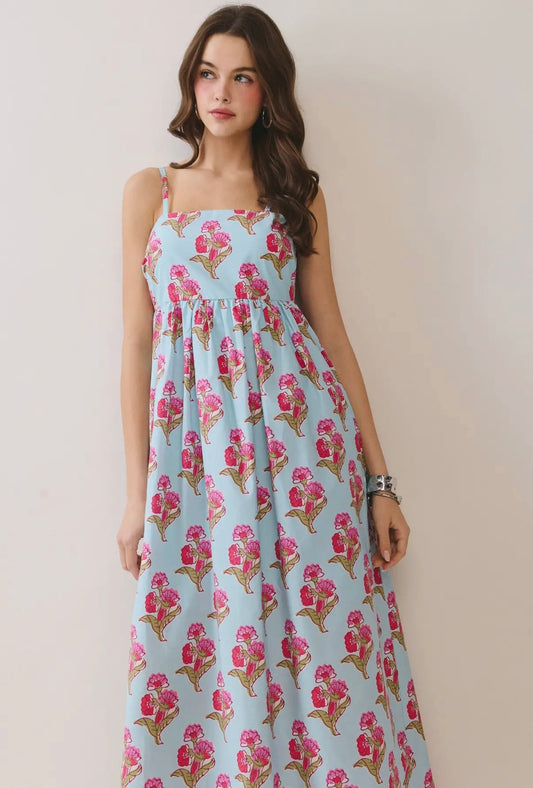 Azure Bloom Midi Dress