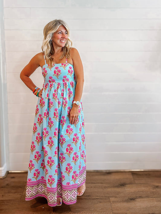 Azure Bloom Midi Dress