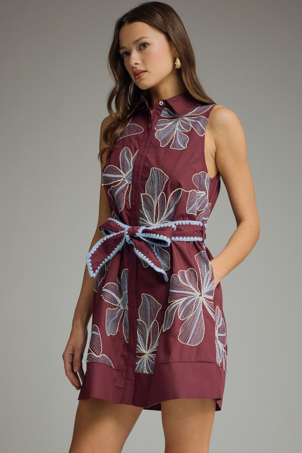 Burgundy Blue Floral Mini Dress