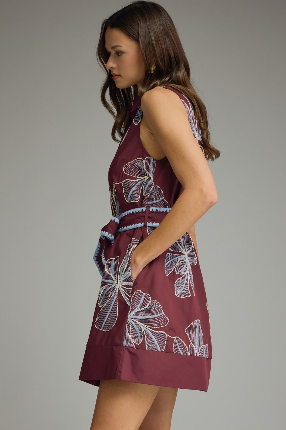 Burgundy Blue Floral Mini Dress