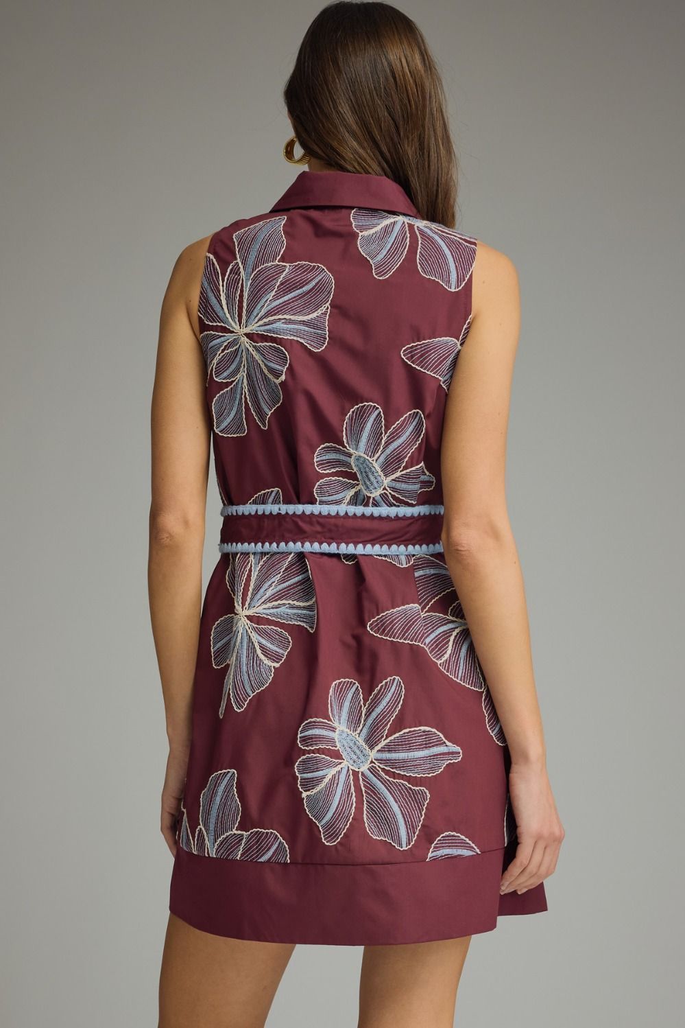 Burgundy Blue Floral Mini Dress
