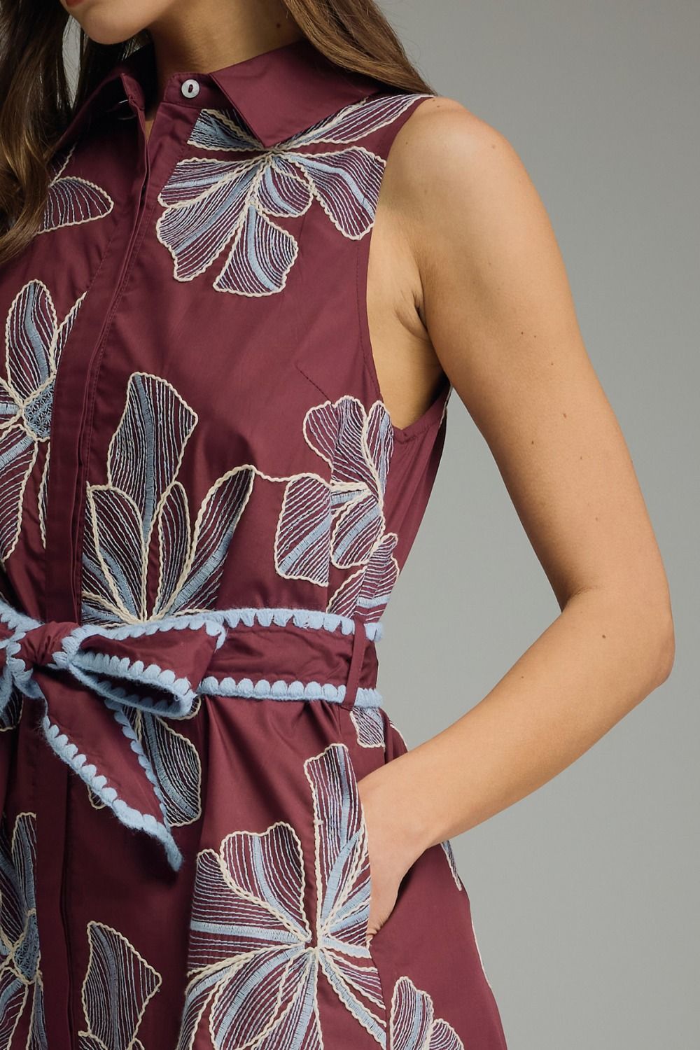 Burgundy Blue Floral Mini Dress