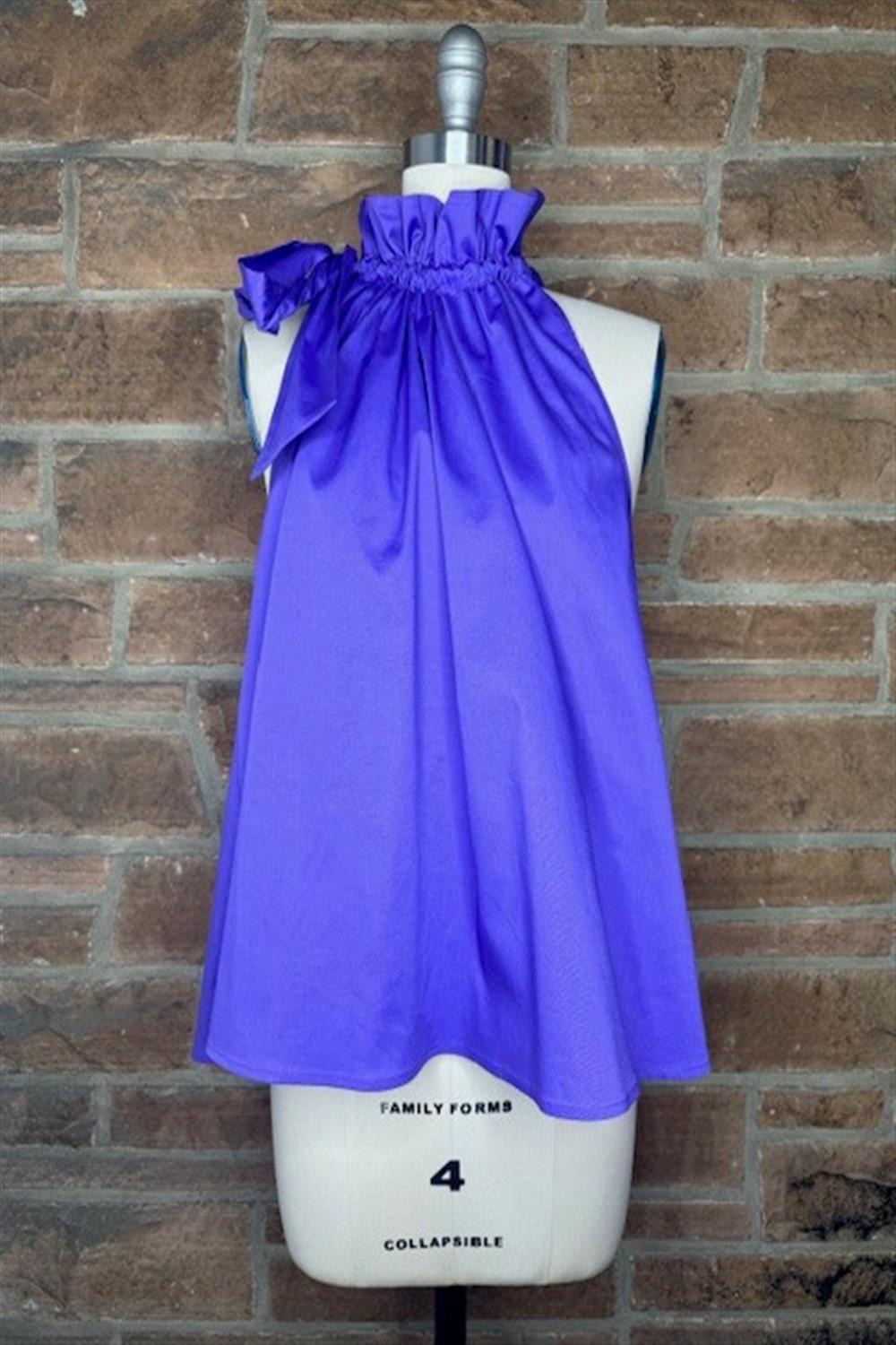 Bridget Ruffle Tie Neck Top - Purple