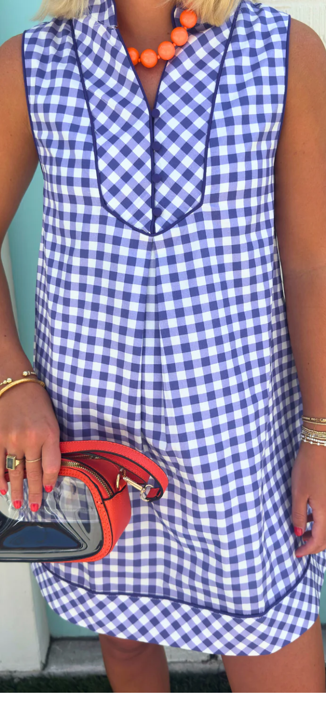Gingham Sleeveless Shift Dress