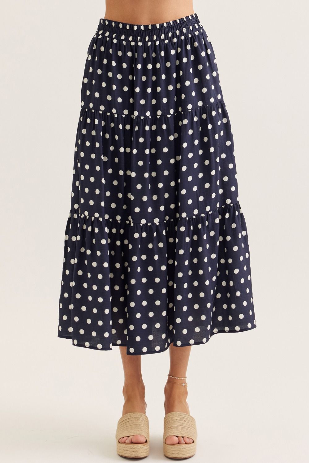 Navy Polka Dot Midi Skirt