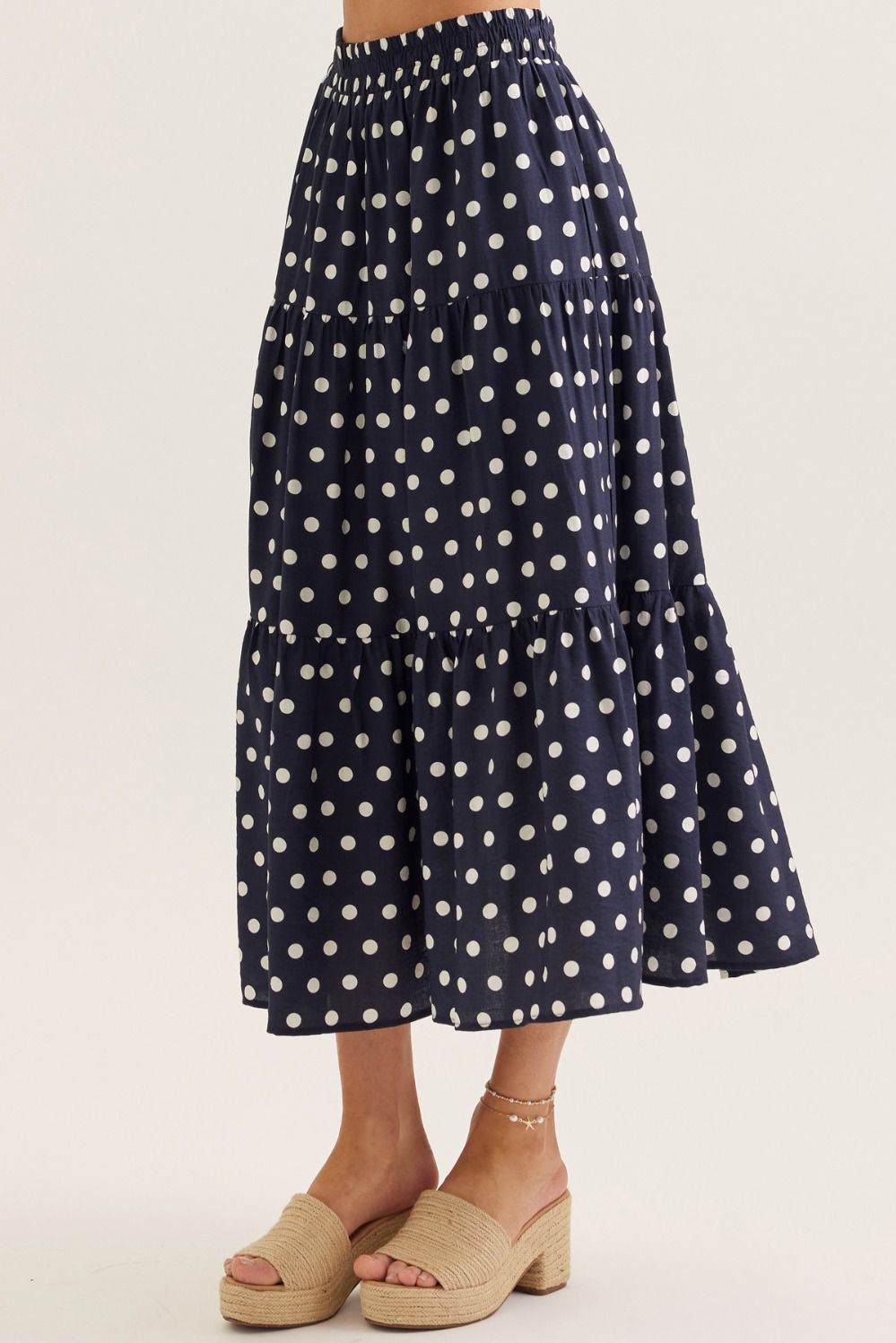 Navy Polka Dot Midi Skirt