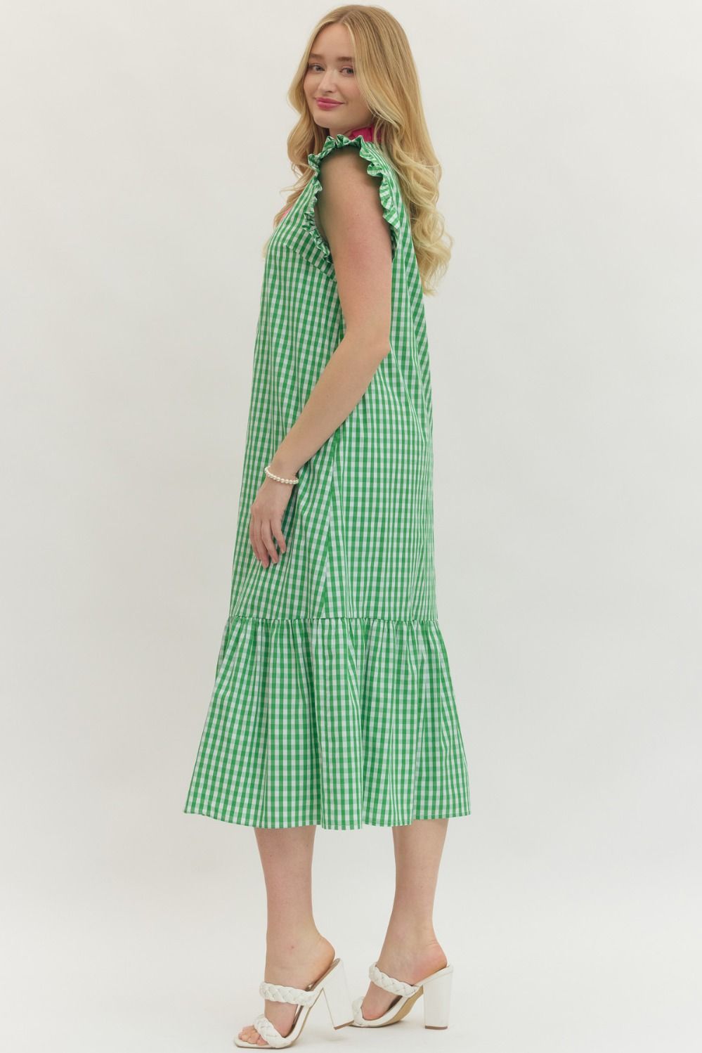 Spring Sweetheart Gingham Midi Dress - Green