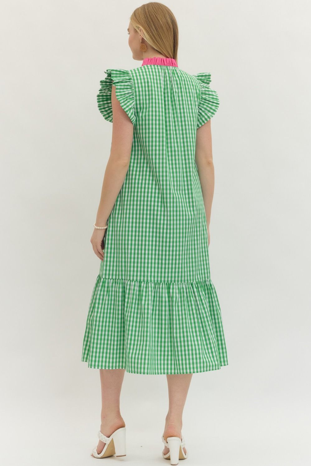 Spring Sweetheart Gingham Midi Dress - Green