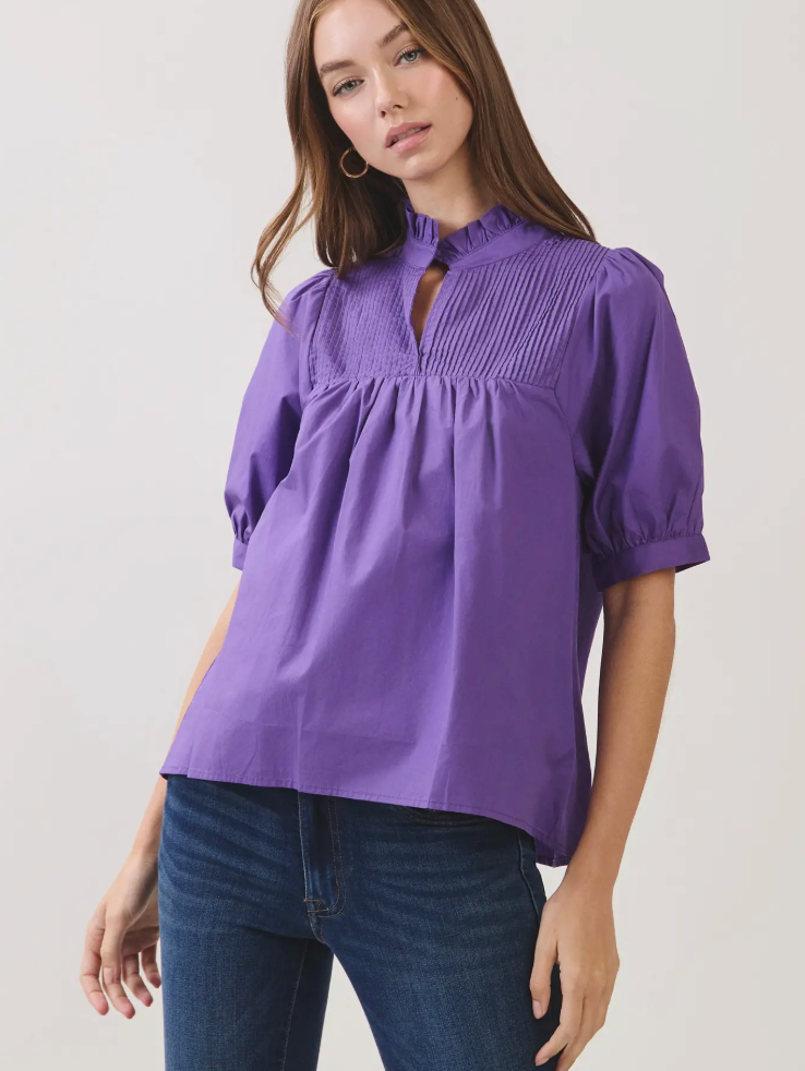 Pintuck Ruffle Neck Top