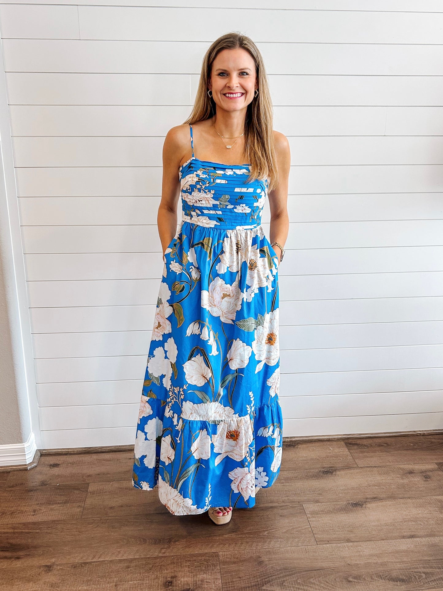 The Coastal Bloom Smocked Midi Dress