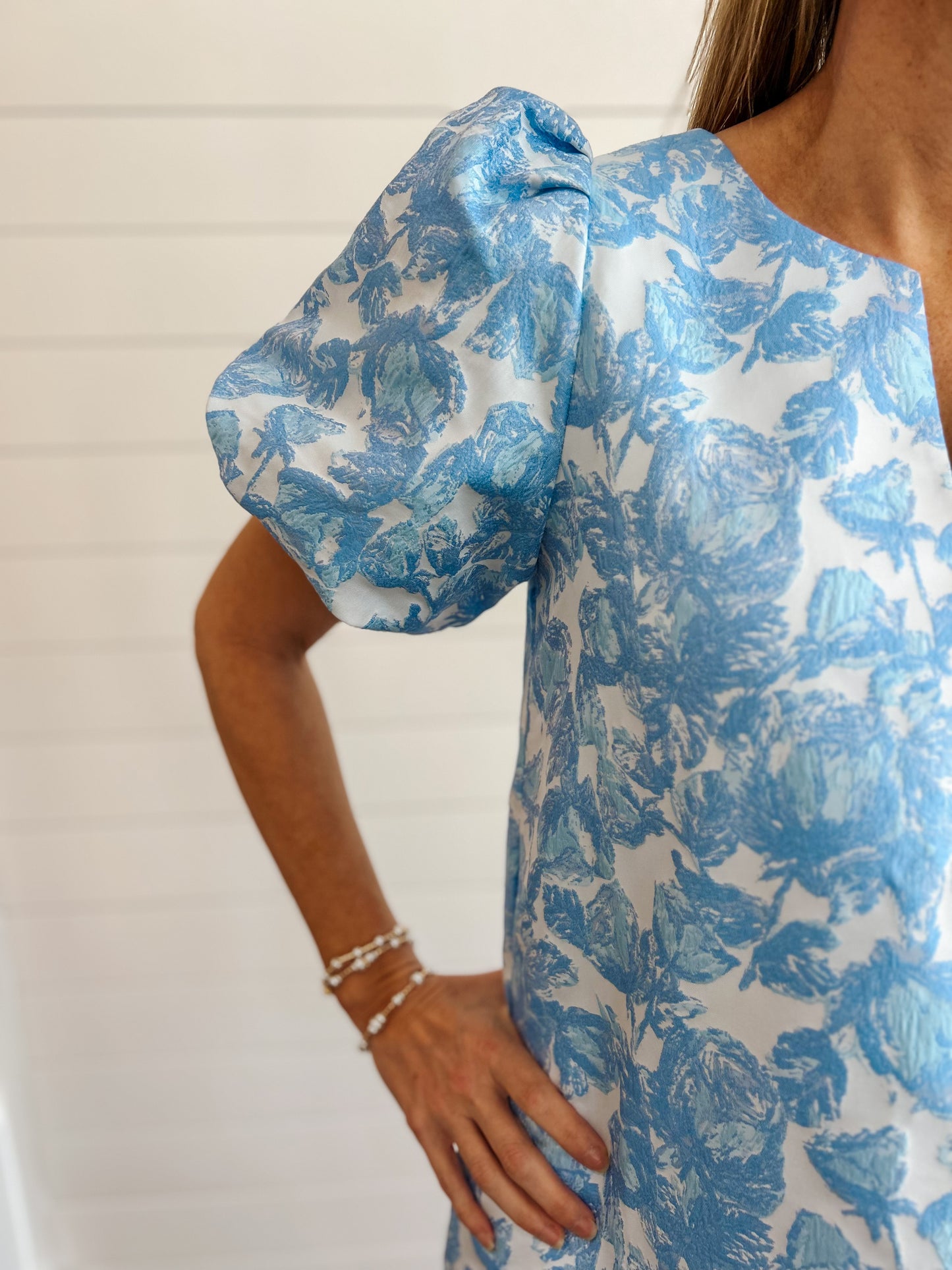 Embroidered Flower Jacquard Mini Dress