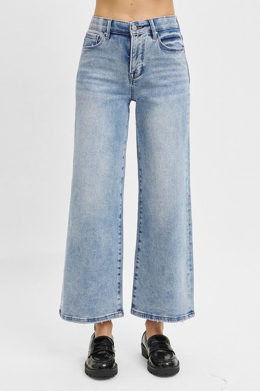 Risen High Rise Crop Wide Jean Light