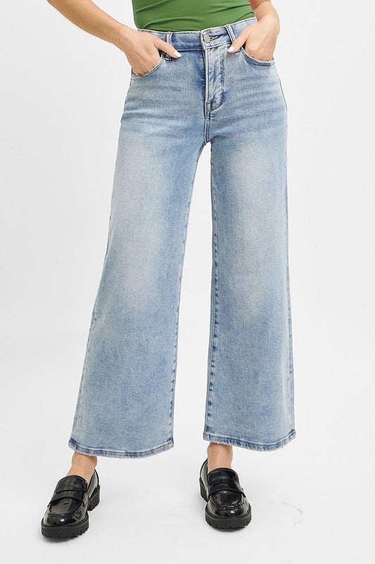 Risen High Rise Crop Wide Jean Light