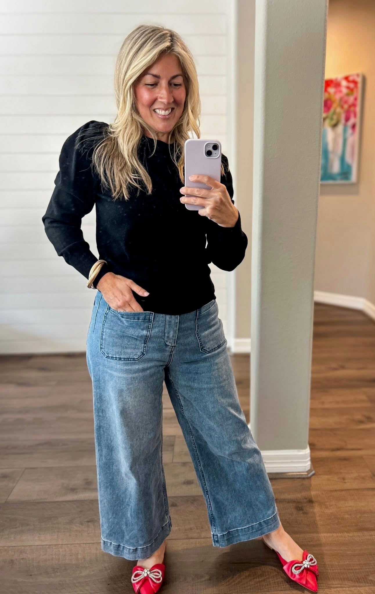 Sweater Weather Balloon Sleeve Top in Black, Hunter Green, and Burgundy