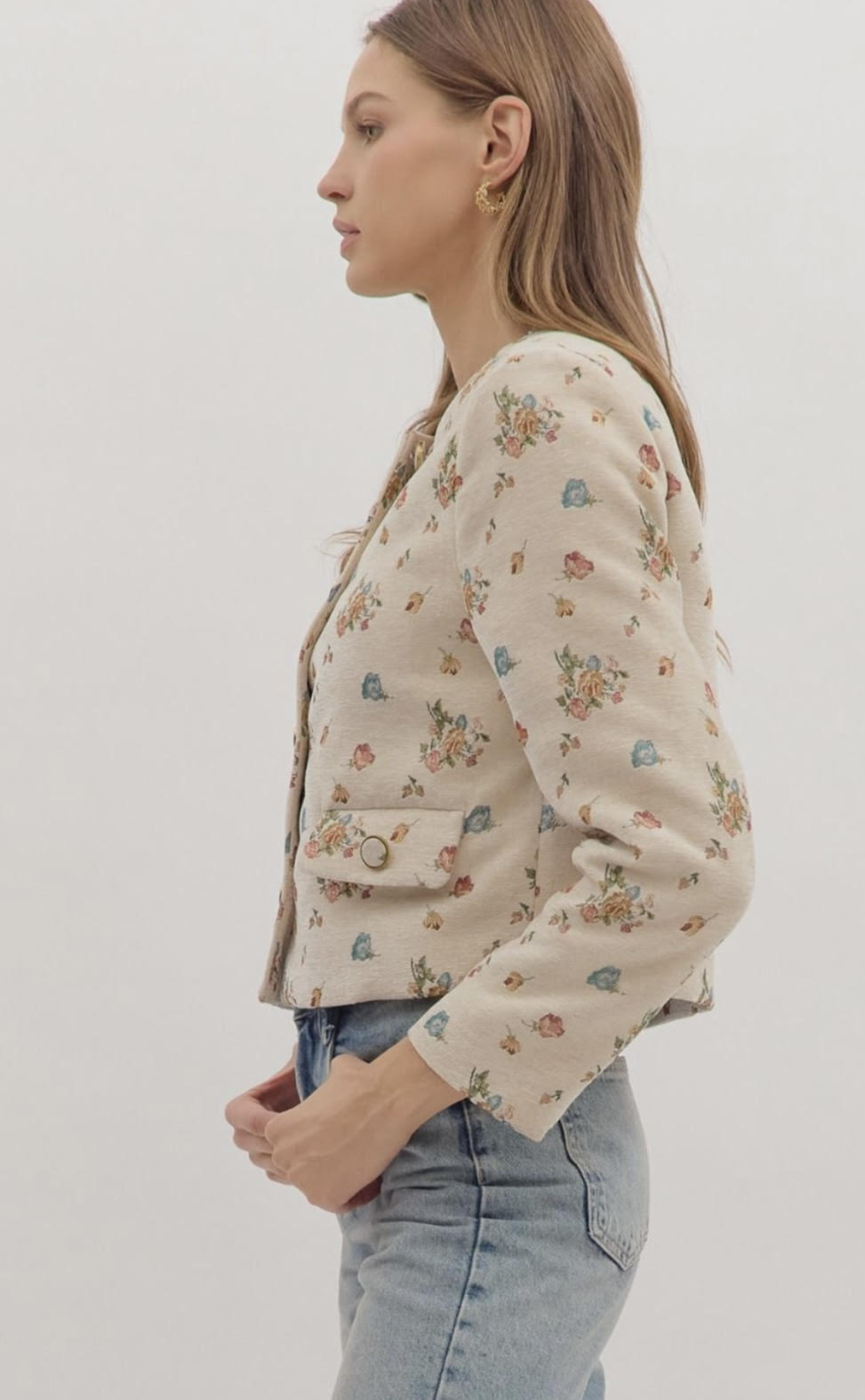 Multi Floral Print Button Front Jacket