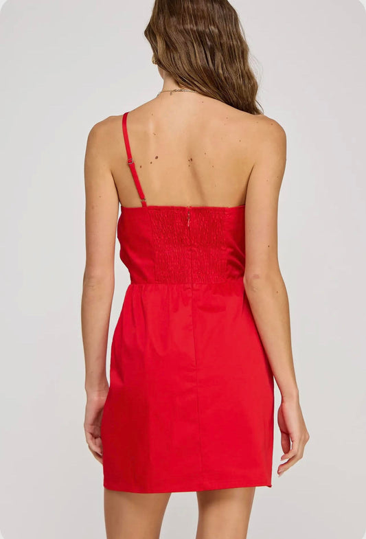 Knotted Flower Bow Mini Dress in Burgundy